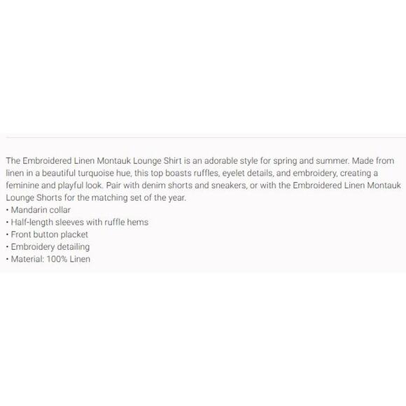 Tuckernuck Hyacinth House Green Embroidered Linen Montauk Lounge Shirt NWT Small - Picture 4 of 4